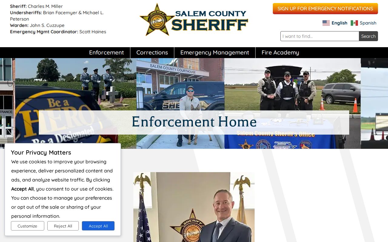 Salem County Sheriff Enforcement official warrant contact page