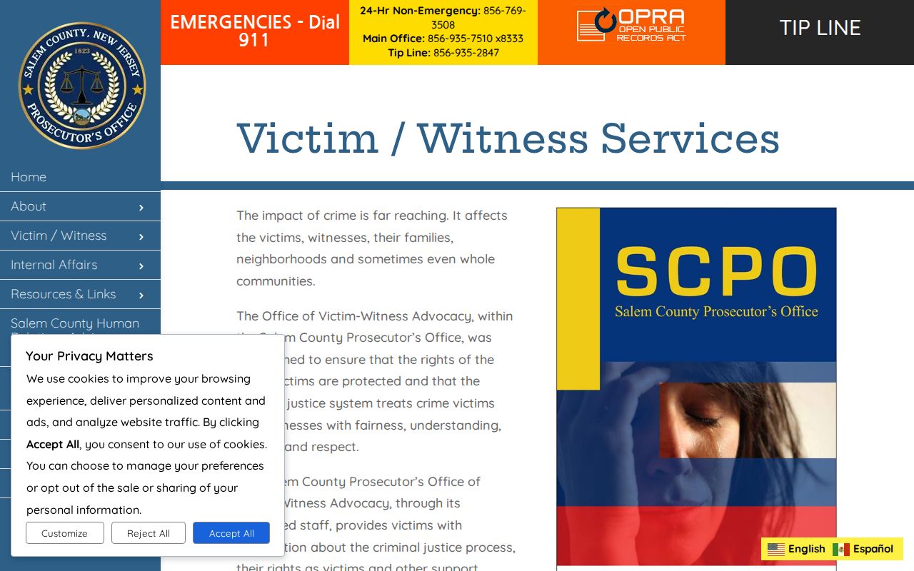 Salem County VINE custody notification record resource