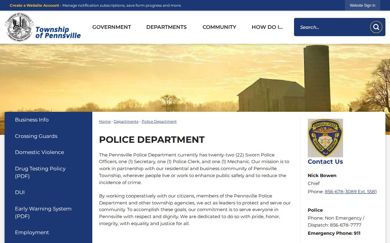 Pennsville Township official police records page for Salem County arrest requests